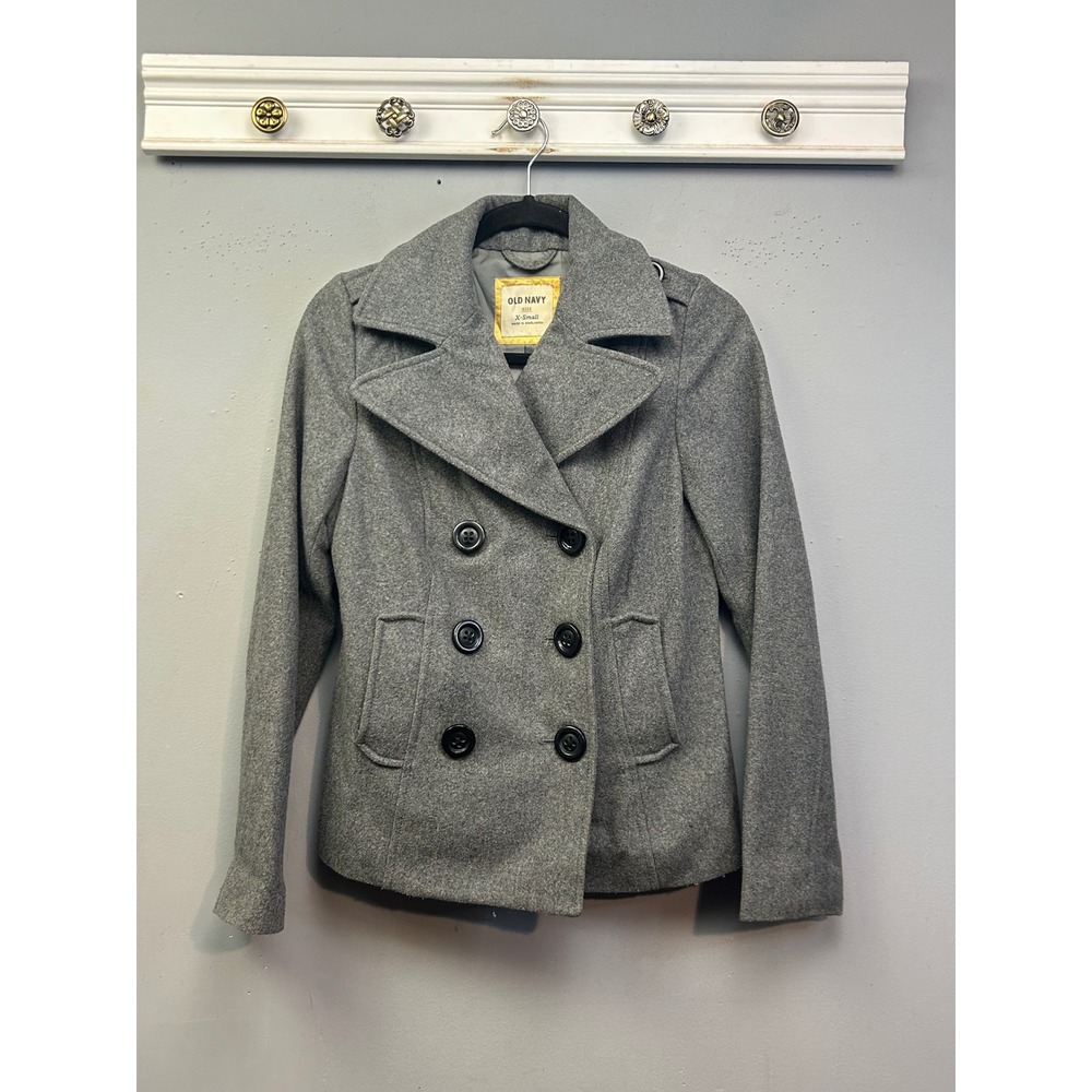 Old Navy Pea Coat Womens XS Grey Double Breasted Wool Blend Classic Jacket